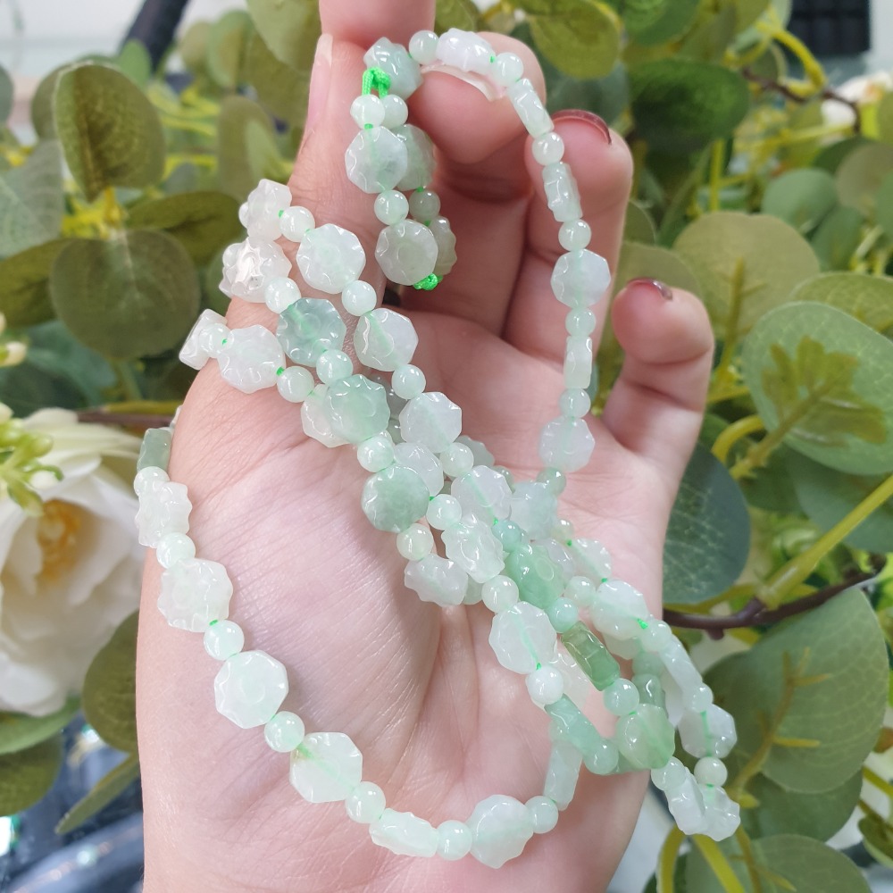 逸品軒～天然緬甸玉A貨-C2027- 冰糯八卦三圈珠串／可當三圈手鍊 總長39cm珠寬7mm 💰售價3000元-細節圖2
