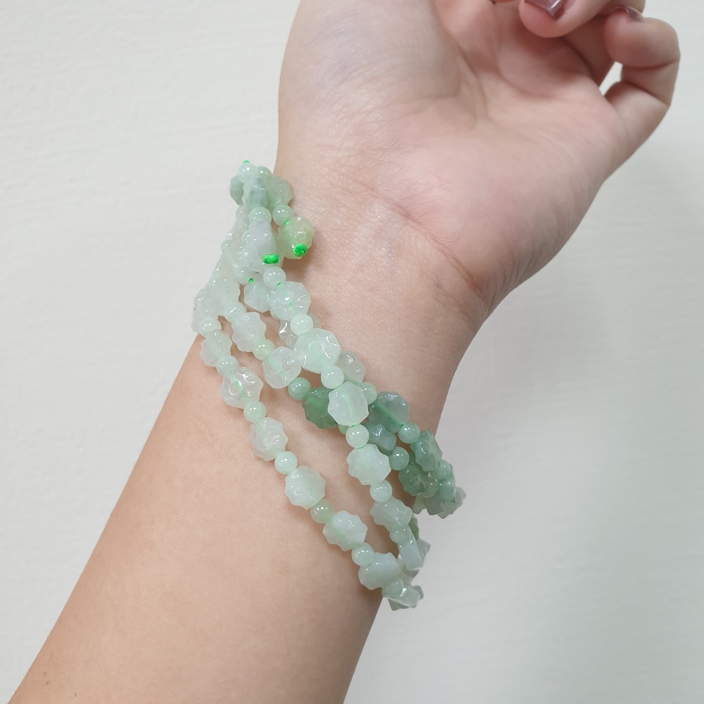 逸品軒～天然緬甸玉A貨-C2027- 冰糯八卦三圈珠串／可當三圈手鍊 總長39cm珠寬7mm 💰售價3000元-細節圖3