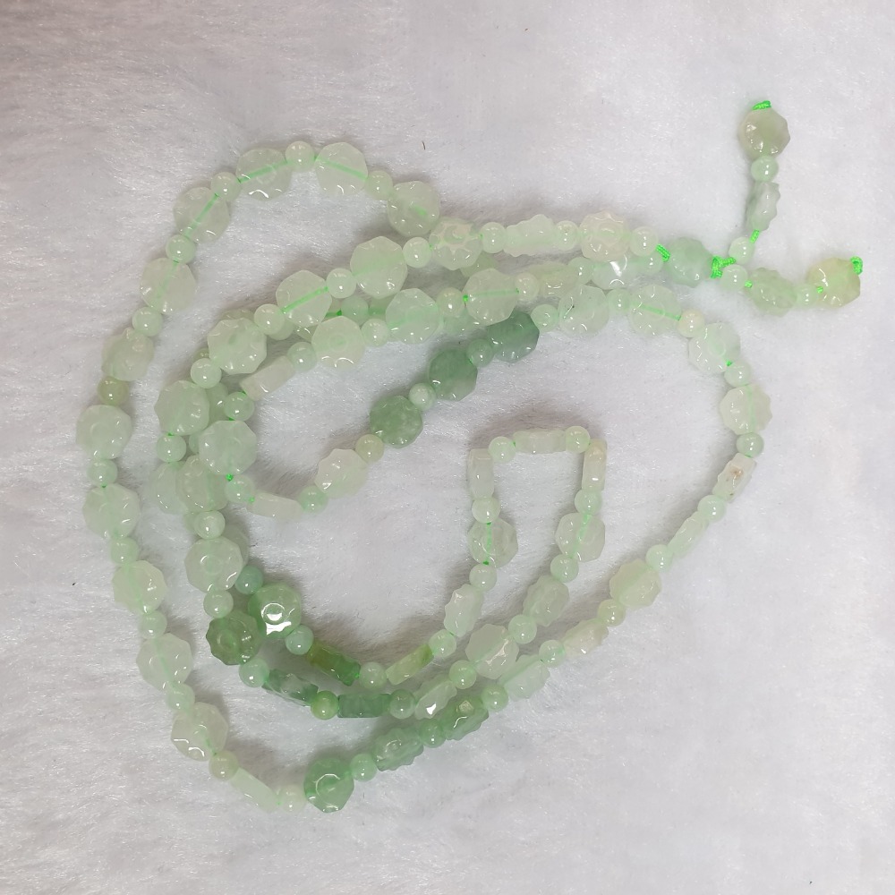 逸品軒～天然緬甸玉A貨-C2027- 冰糯八卦三圈珠串／可當三圈手鍊 總長39cm珠寬7mm 💰售價3000元-細節圖5