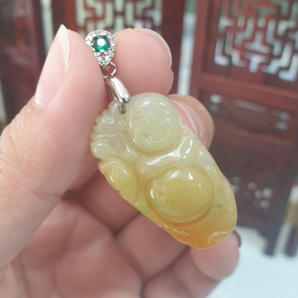 逸品軒～天然緬甸玉A貨-Z6682-黃翡佛公墜子 長28.9mm寬17mm厚4.8mm 💰售價1200元-細節圖4