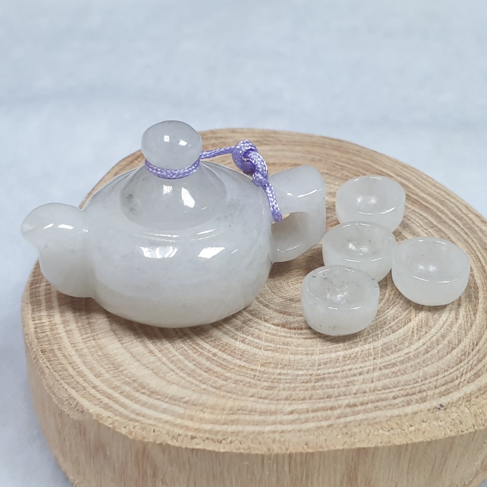 逸品軒～天然緬甸玉A貨-O0461-翡翠茶壺套組 直徑34.1mm寬22.4mm厚21.3mm 💰售價1680元-細節圖3