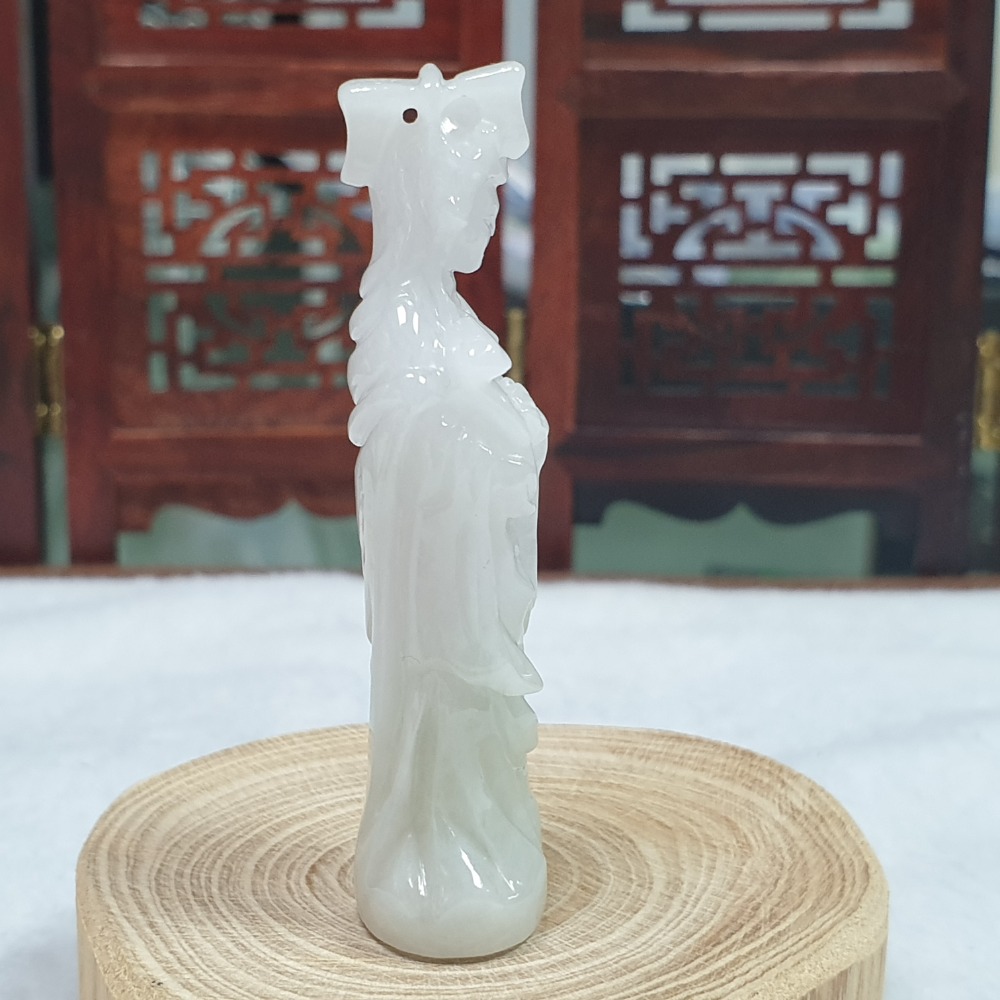 逸品軒～天然緬甸玉A貨-O0464-細糯媽祖小擺件/墜子 高60mm寬19.1mm厚13.9mm 💰售價2980元-細節圖4