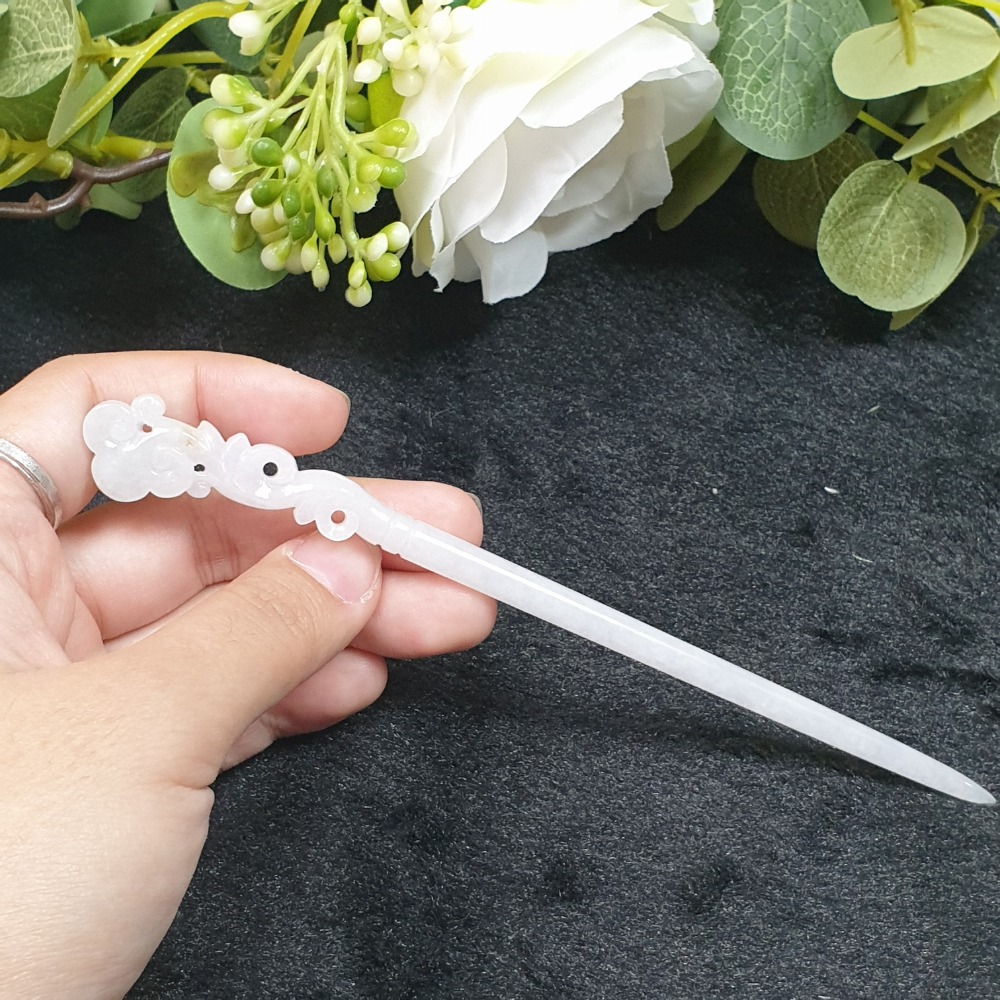 逸品軒～天然緬甸玉A貨-O0466-翡翠髮簪 長15公分寬15.7mm厚6.4mm 💰售價2380元 🔸️雕如意-細節圖2