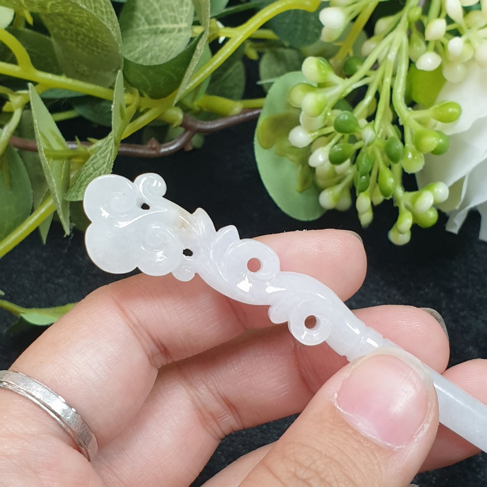 逸品軒～天然緬甸玉A貨-O0466-翡翠髮簪 長15公分寬15.7mm厚6.4mm 💰售價2380元 🔸️雕如意-細節圖4