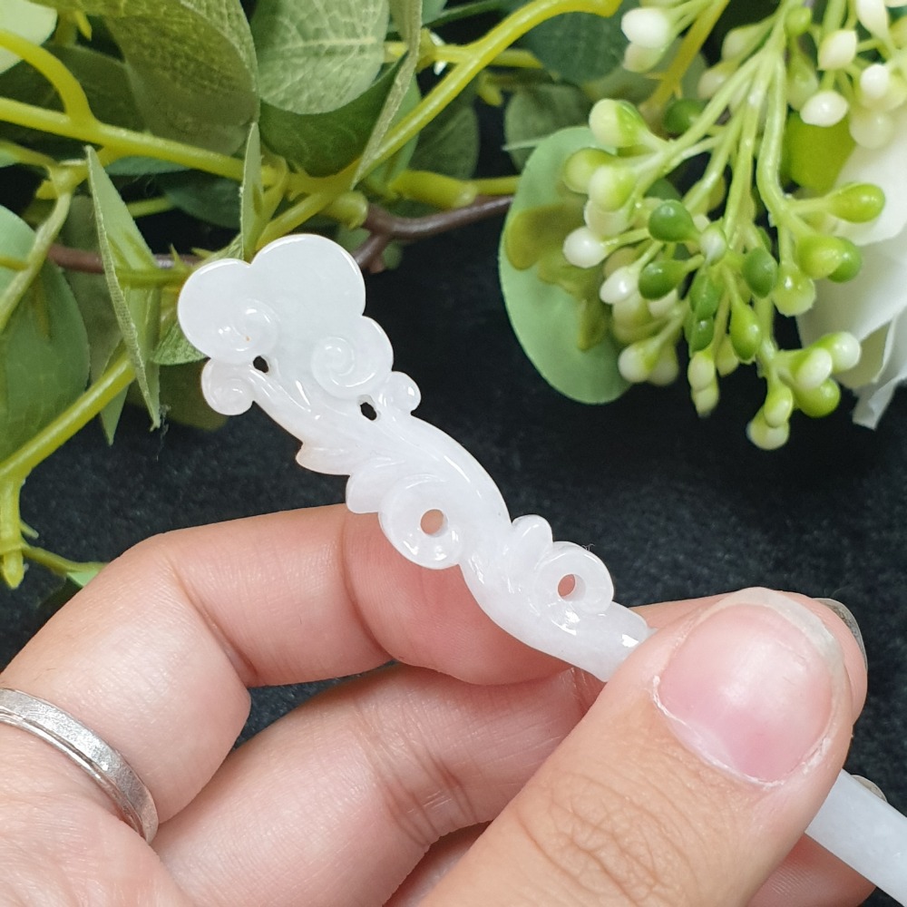 逸品軒～天然緬甸玉A貨-O0466-翡翠髮簪 長15公分寬15.7mm厚6.4mm 💰售價2380元 🔸️雕如意-細節圖5
