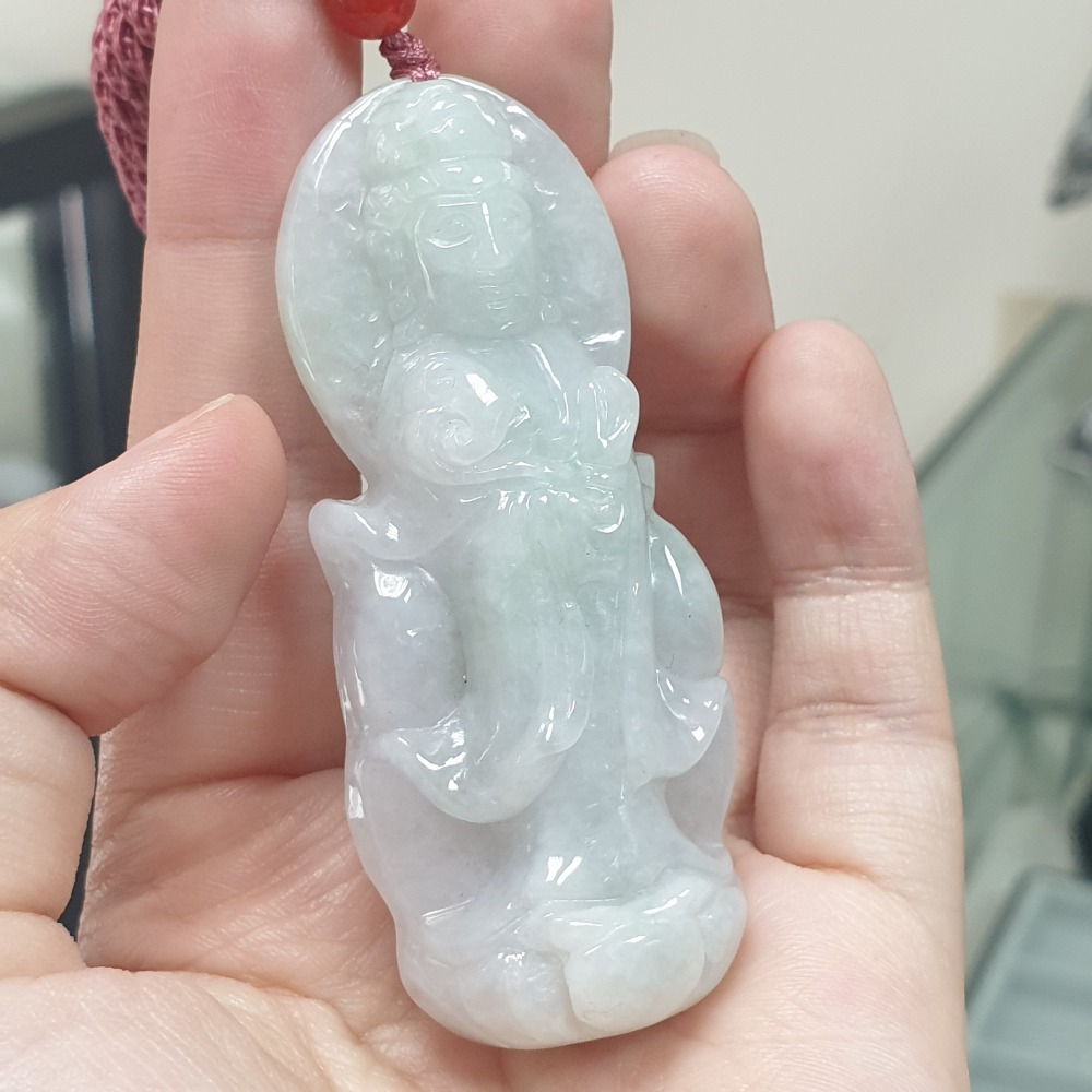 逸品軒~天然緬甸玉A貨-Z6722-觀音墜子 長66.2mm寬28.2mm厚12.2mm 💰售價1800元-細節圖4