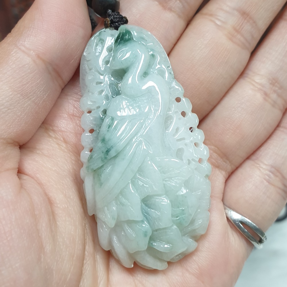 逸品軒~天然緬甸玉A貨-Z6734-細糯飄花鳳凰墜子-  長約53.9mm寬約28.3mm  厚約10.7mm-細節圖5