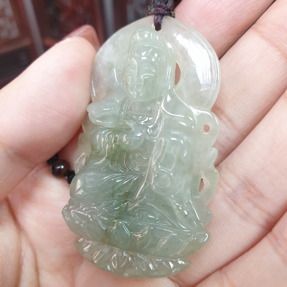 逸品軒~天然緬甸玉A貨-Z6793-冰糯觀音墜子 長48mm寬28.9mm厚約8.8mm 💰售價2680元-細節圖5
