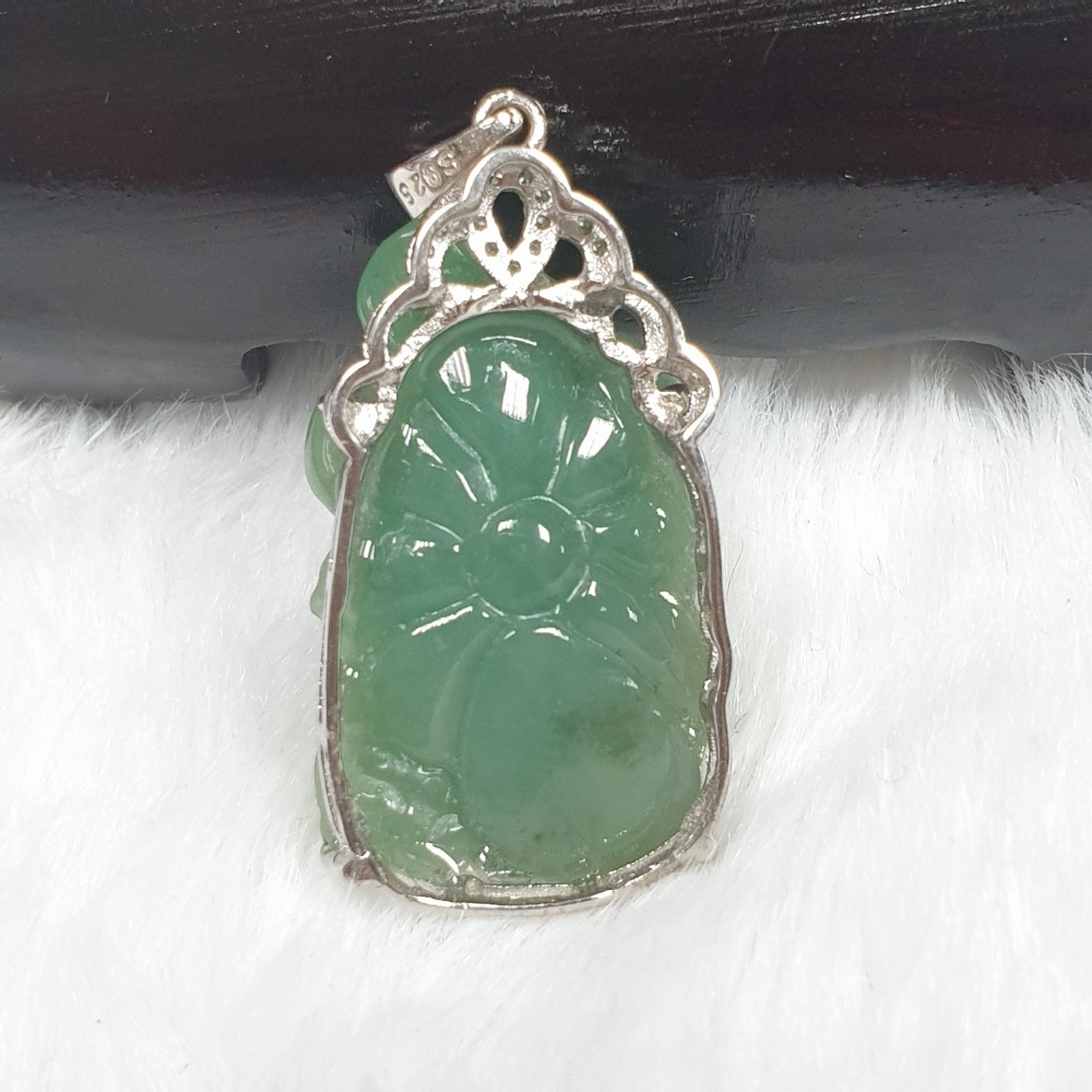 逸品軒～天然緬甸玉A貨-Z6824-細糯油青荷花墜子 長28.1mm寬17.7mm厚9.8mm(含戒檯） 寓意荷包滿滿-細節圖2