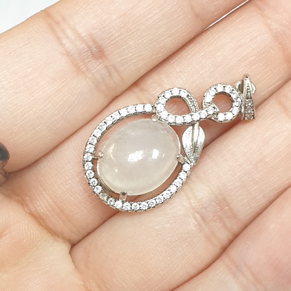 逸品軒～天然緬甸玉A貨-Z6883-冰種蛋面墜子 蛋面長12mm寬9.8mm厚5.8mm（含銀檯-細節圖4