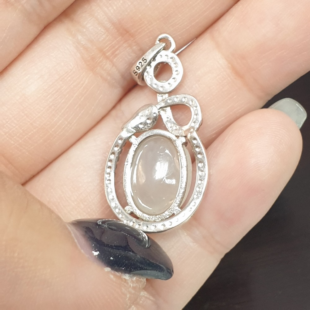 逸品軒～天然緬甸玉A貨-Z6883-冰種蛋面墜子 蛋面長12mm寬9.8mm厚5.8mm（含銀檯-細節圖5