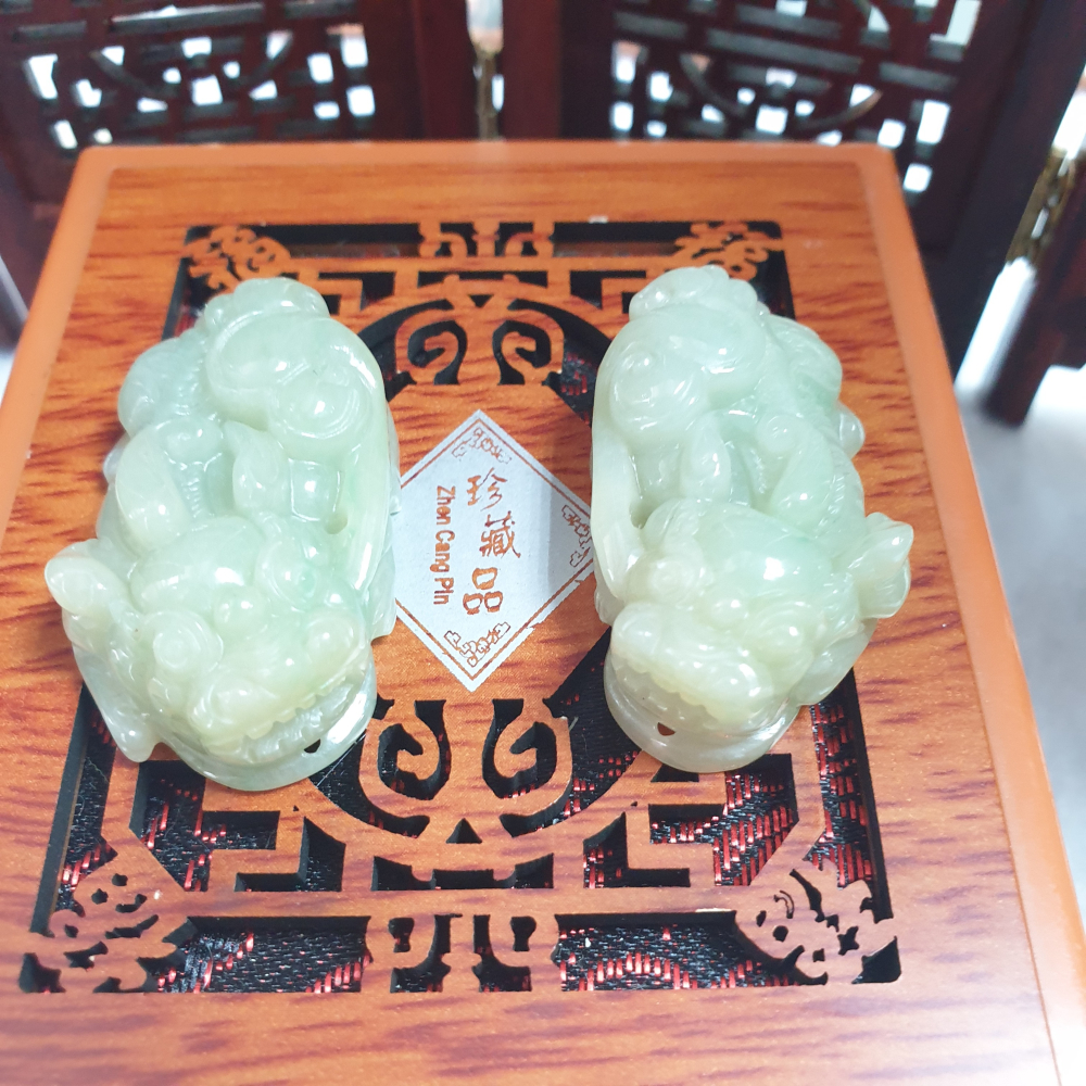 逸品軒～天然緬甸玉A貨-Z6931-細糯淡黃如意貔貅/小擺件(一對)-細節圖2