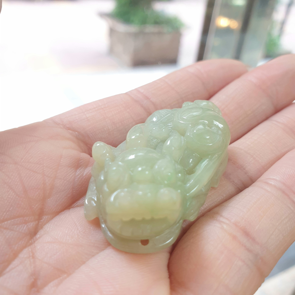 逸品軒～天然緬甸玉A貨-Z6931-細糯淡黃如意貔貅/小擺件(一對)-細節圖3