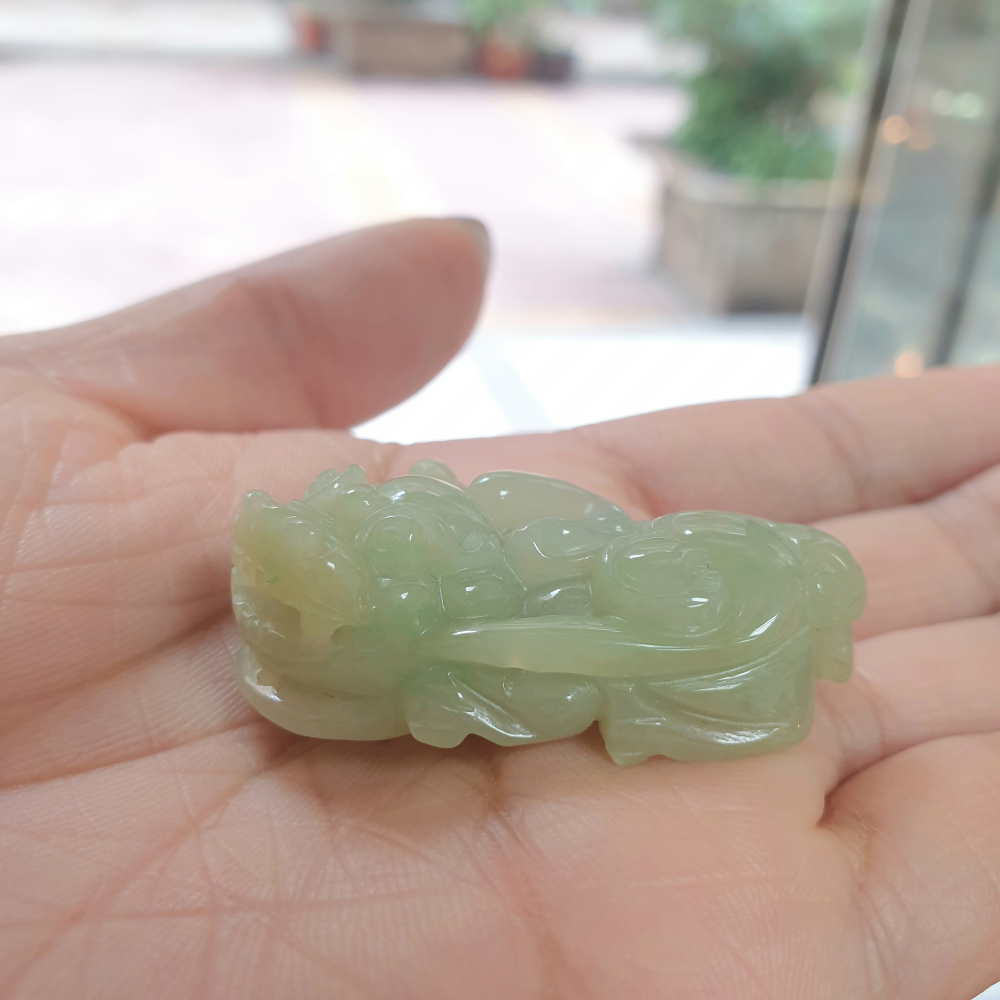 逸品軒～天然緬甸玉A貨-Z6931-細糯淡黃如意貔貅/小擺件(一對)-細節圖5