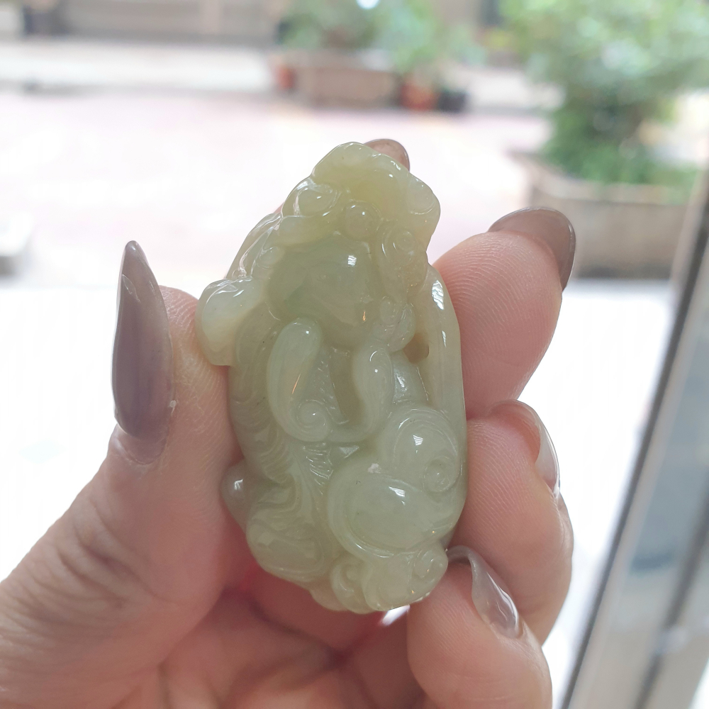 逸品軒～天然緬甸玉A貨-Z6931-細糯淡黃如意貔貅/小擺件(一對)-細節圖6