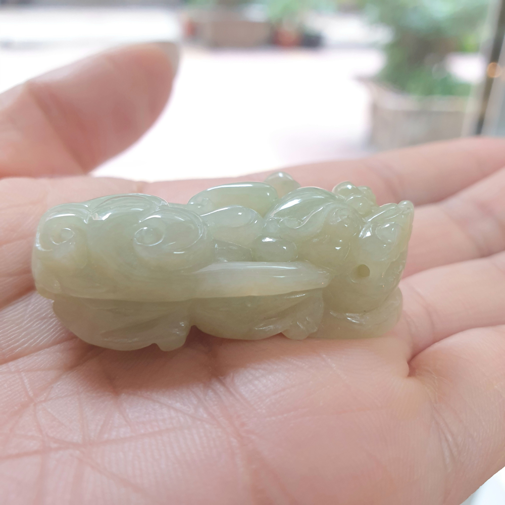 逸品軒～天然緬甸玉A貨-Z6931-細糯淡黃如意貔貅/小擺件(一對)-細節圖7