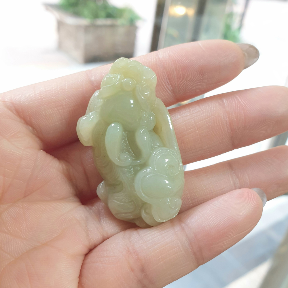 逸品軒～天然緬甸玉A貨-Z6931-細糯淡黃如意貔貅/小擺件(一對)-細節圖8