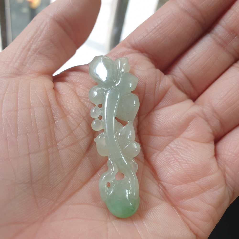 逸品軒～天然翡翠A貨-Z6935-冰糯帶綠蓮花墜子-細節圖3