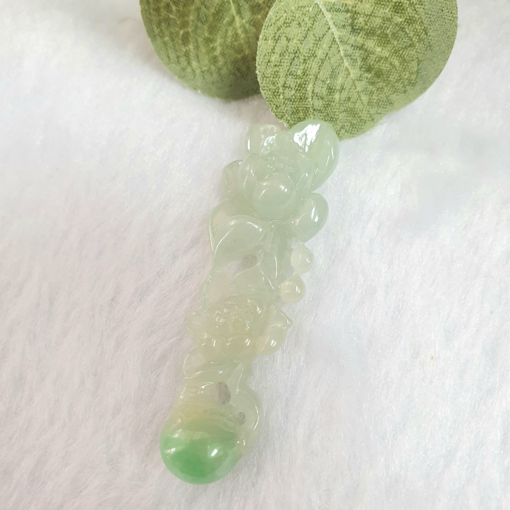 逸品軒～天然翡翠A貨-Z6935-冰糯帶綠蓮花墜子-細節圖8