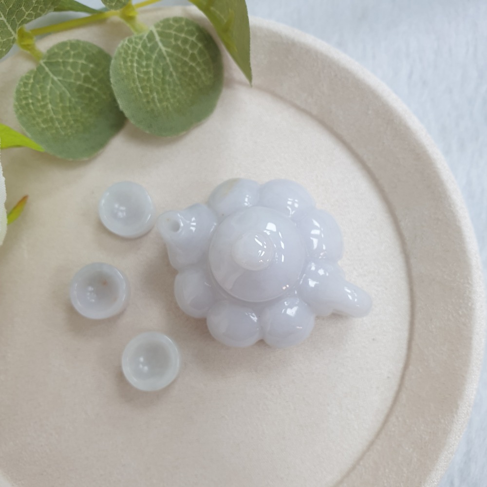 逸品軒～天然緬甸玉A貨-O0500細糯南瓜茶壺組擺件 茶壺長51.4mm寬40.4mm厚15.2mm-細節圖2