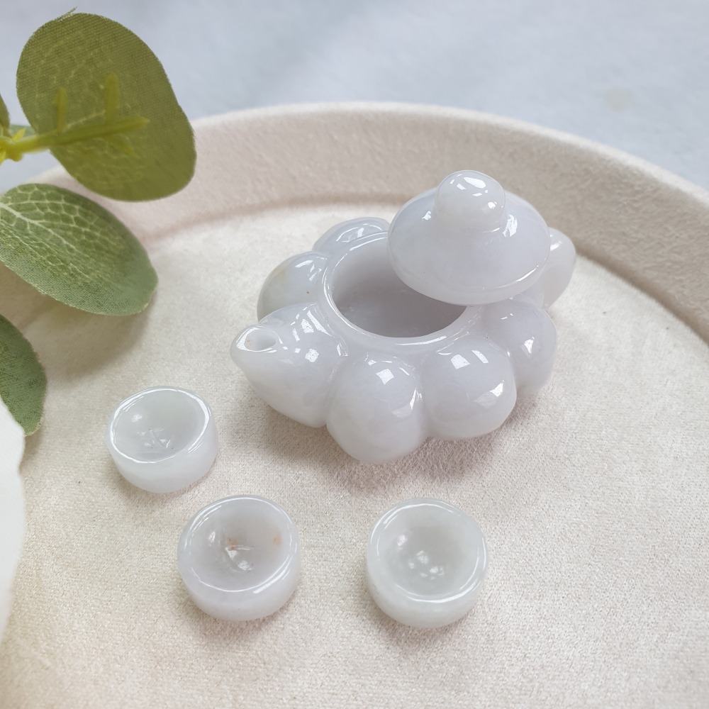 逸品軒～天然緬甸玉A貨-O0500細糯南瓜茶壺組擺件 茶壺長51.4mm寬40.4mm厚15.2mm-細節圖4