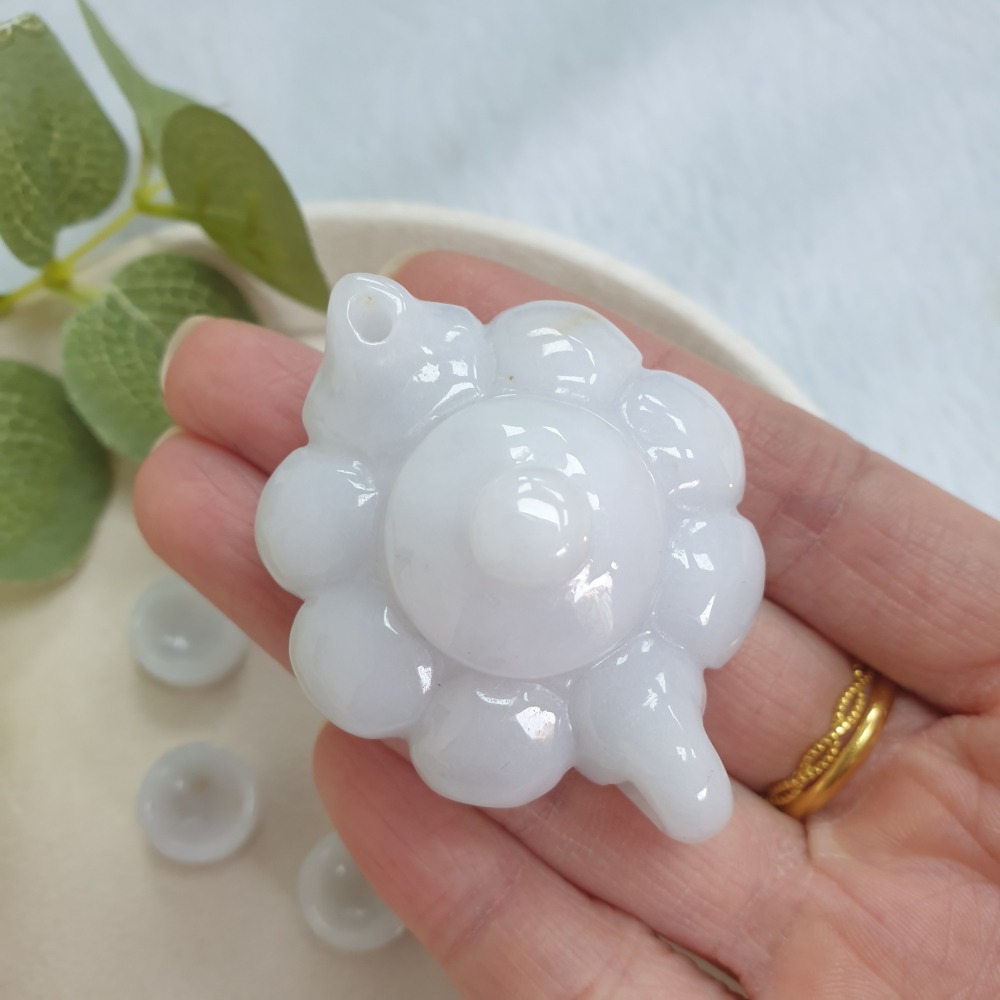 逸品軒～天然緬甸玉A貨-O0500細糯南瓜茶壺組擺件 茶壺長51.4mm寬40.4mm厚15.2mm-細節圖6