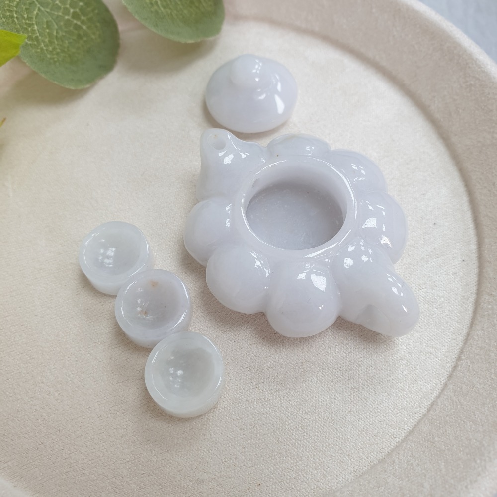 逸品軒～天然緬甸玉A貨-O0500細糯南瓜茶壺組擺件 茶壺長51.4mm寬40.4mm厚15.2mm-細節圖7