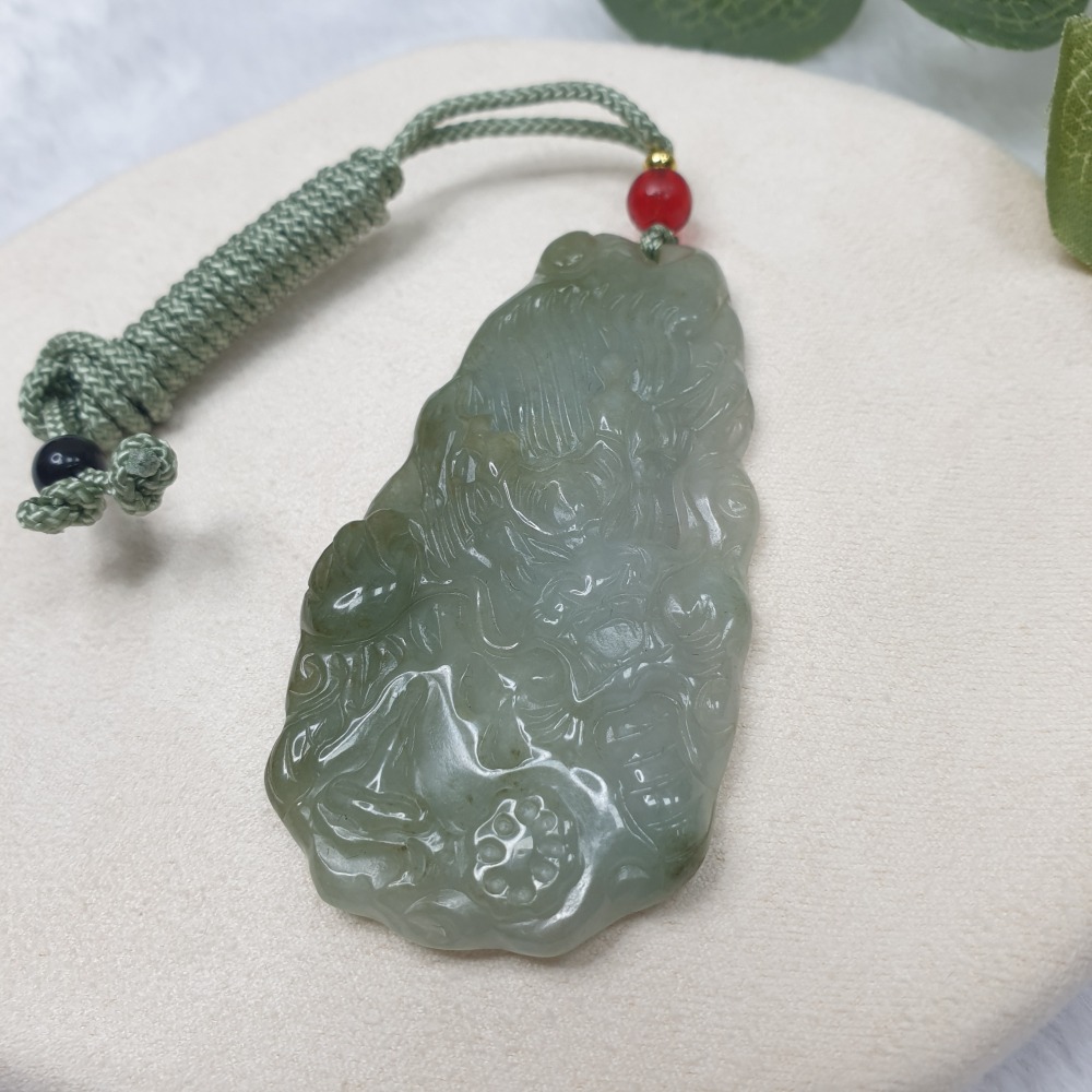 逸品軒～天然緬甸玉A貨-Z6985-冰糯龍牌墜子 長61.4mm寬32.9mm厚7.7mm-細節圖3