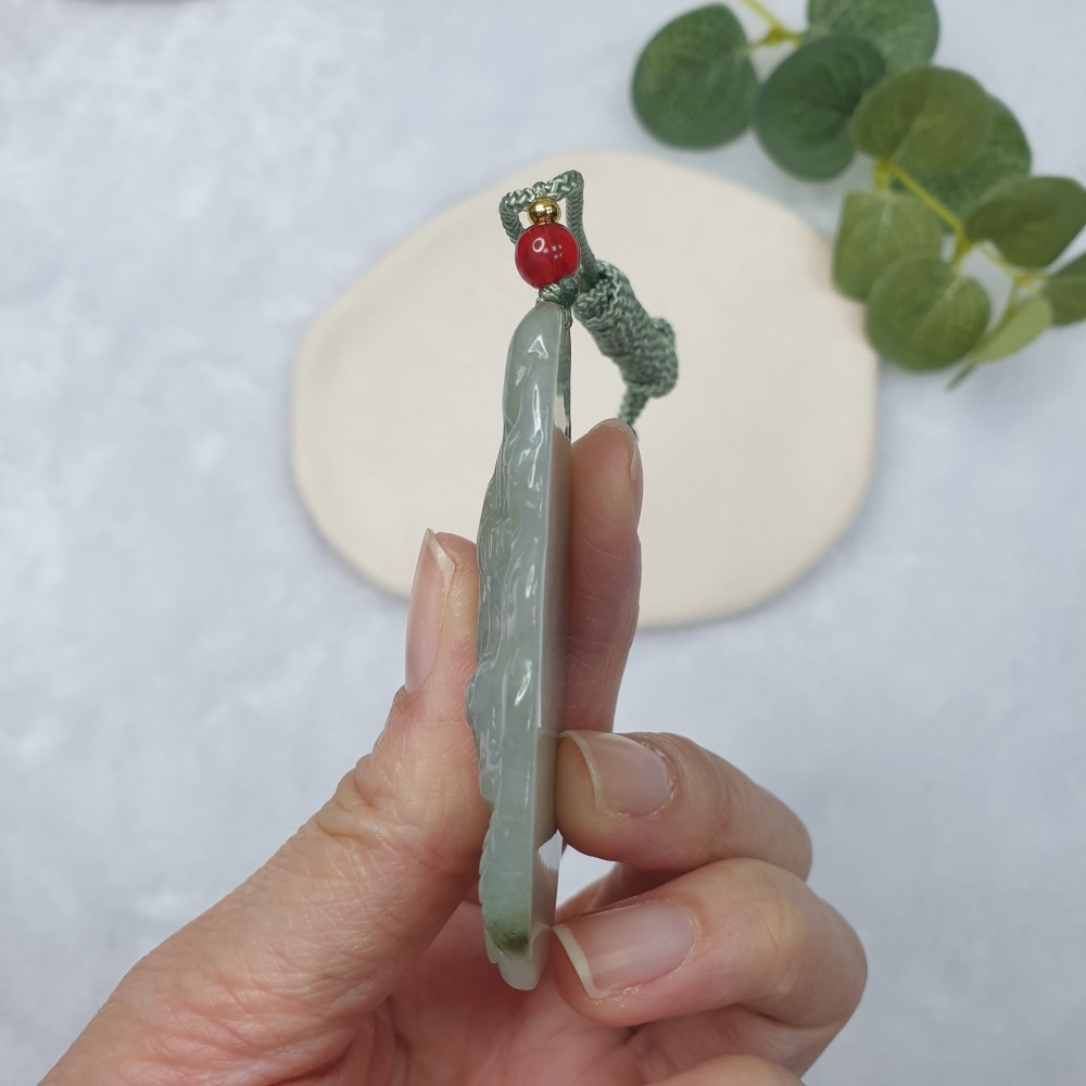 逸品軒～天然緬甸玉A貨-Z6985-冰糯龍牌墜子 長61.4mm寬32.9mm厚7.7mm-細節圖7