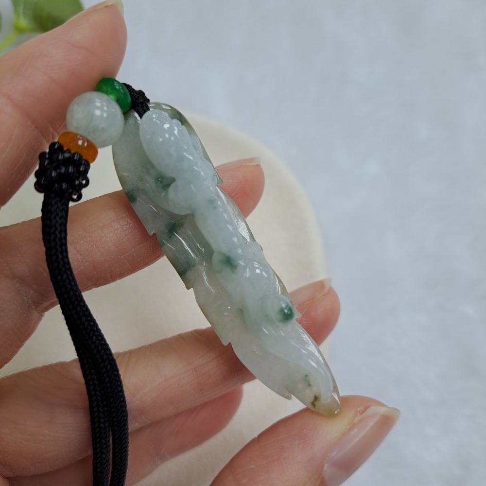 逸品軒～天然緬甸玉A貨-Z6988-飄花帶黃翡螭龍墜子 長57.0mm寬15.7mm厚13.0mm-細節圖5