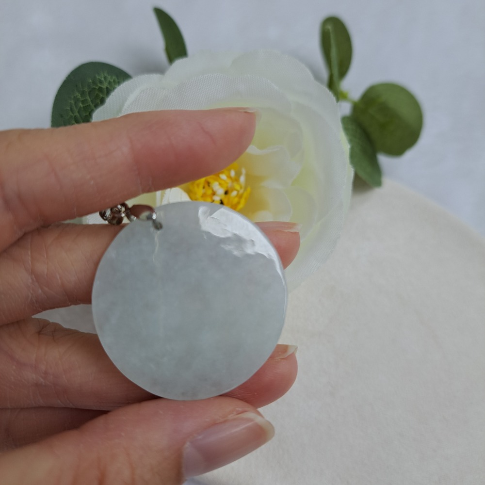 逸品軒～天然緬甸玉A貨-Z6991-冰糯無事牌墜子（附鋼扣） 直徑約33.0～34.0mm厚2.7mm-細節圖5