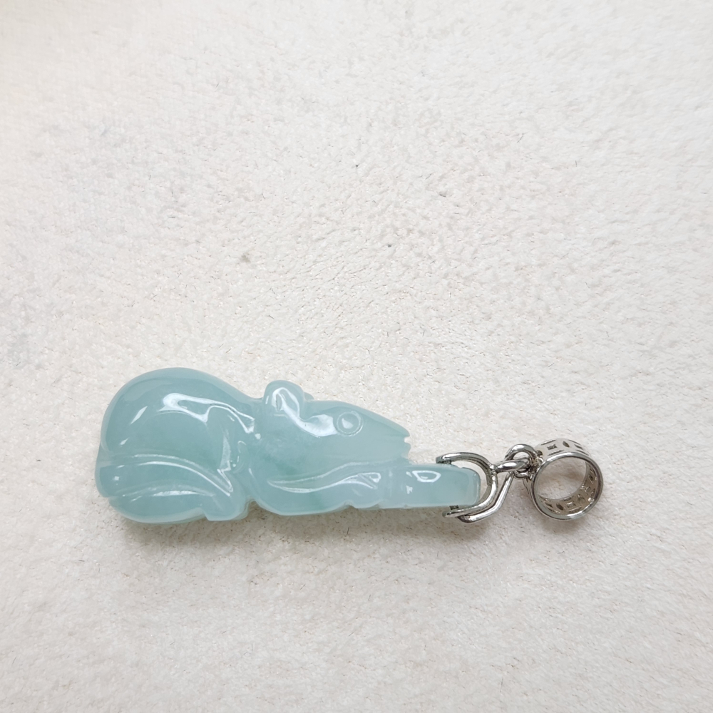 逸品軒～天然緬甸玉A貨-Z7012-細糯藍綠錢鼠墜子長26.7mm寬10.8mm厚6.9mm-細節圖5