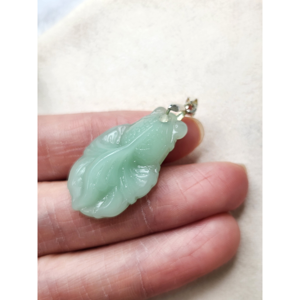 逸品軒～天然緬甸玉A貨-Z7019-冰細糯薄荷綠金玉滿堂金魚墜子長29.4mm寬17.1mm後7.7mm-細節圖5