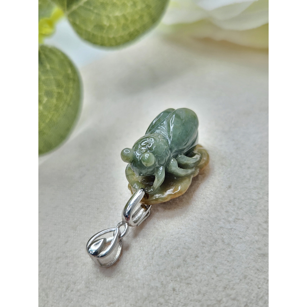 逸品軒～天然緬甸玉A貨-Z7039-黃加綠常贏蒼蠅墜子925銀扣 長17.4mm寬11.6mm厚10.5mm-細節圖3