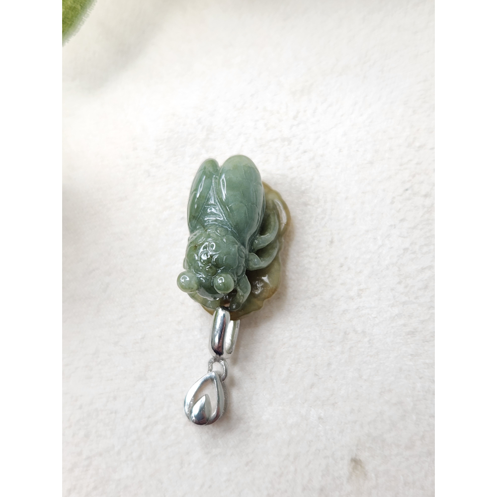 逸品軒～天然緬甸玉A貨-Z7039-黃加綠常贏蒼蠅墜子925銀扣 長17.4mm寬11.6mm厚10.5mm-細節圖4