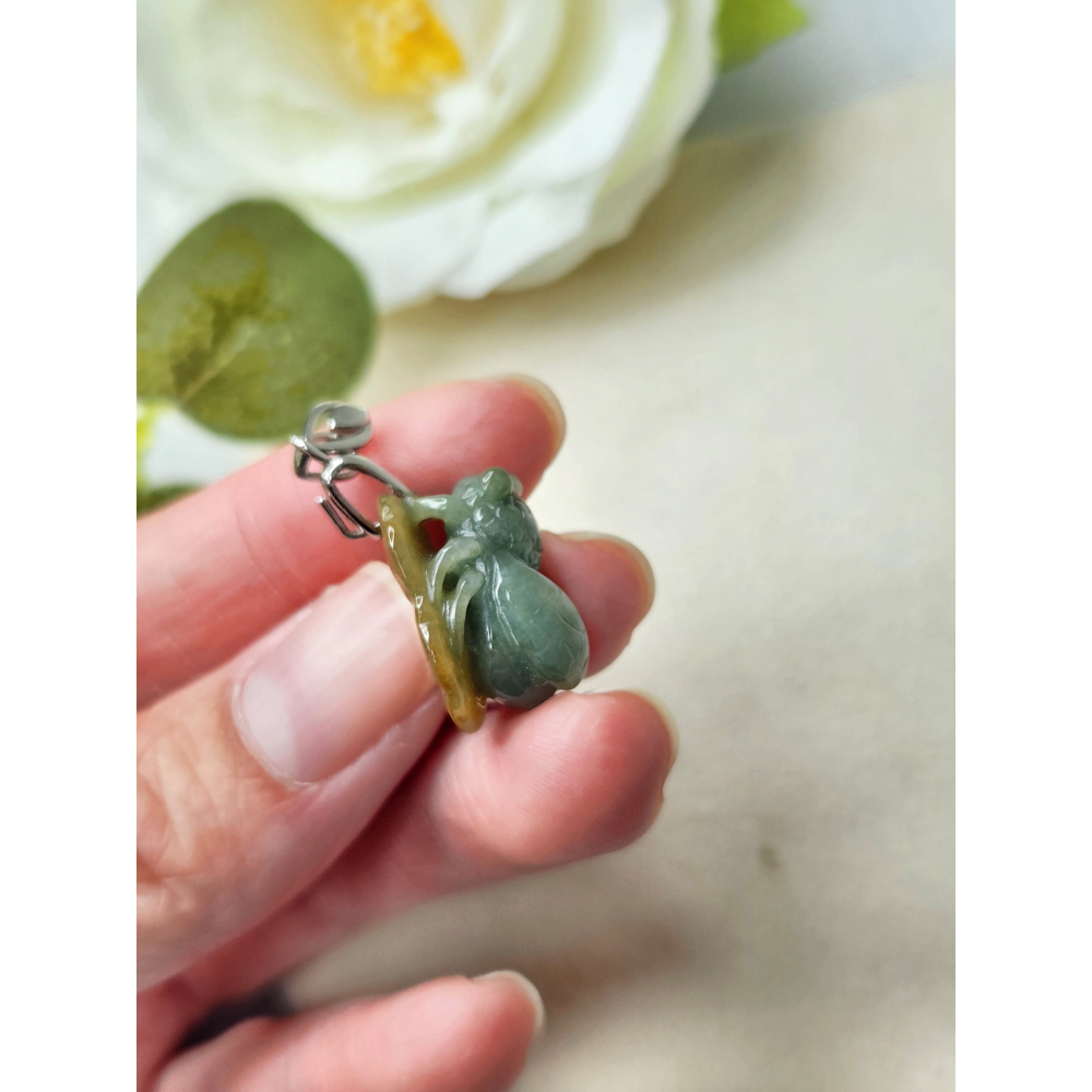 逸品軒～天然緬甸玉A貨-Z7039-黃加綠常贏蒼蠅墜子925銀扣 長17.4mm寬11.6mm厚10.5mm-細節圖8