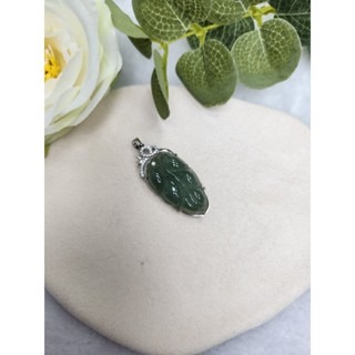 逸品軒～天然緬甸玉A貨-Z7057-冰糯油青葉子一夜致富925銀台墜子（未封底）長約28.7mm寬約16mm厚約4mm-細節圖3