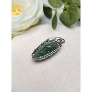 逸品軒～天然緬甸玉A貨-Z7057-冰糯油青葉子一夜致富925銀台墜子（未封底）長約28.7mm寬約16mm厚約4mm-細節圖5