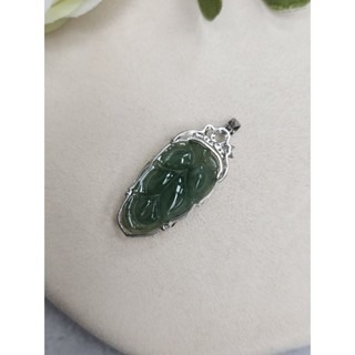 逸品軒～天然緬甸玉A貨-Z7057-冰糯油青葉子一夜致富925銀台墜子（未封底）長約28.7mm寬約16mm厚約4mm-細節圖6