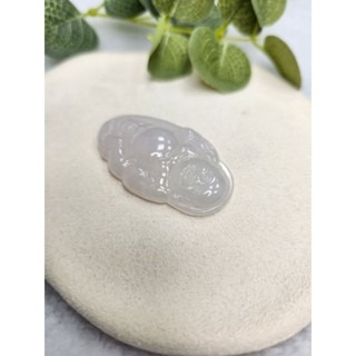 逸品軒～天然緬甸玉A貨-Z7079-冰糯白翡彌勒佛墜子✅️長約47.4mm寬約28.1mm厚約5.7mm-細節圖3