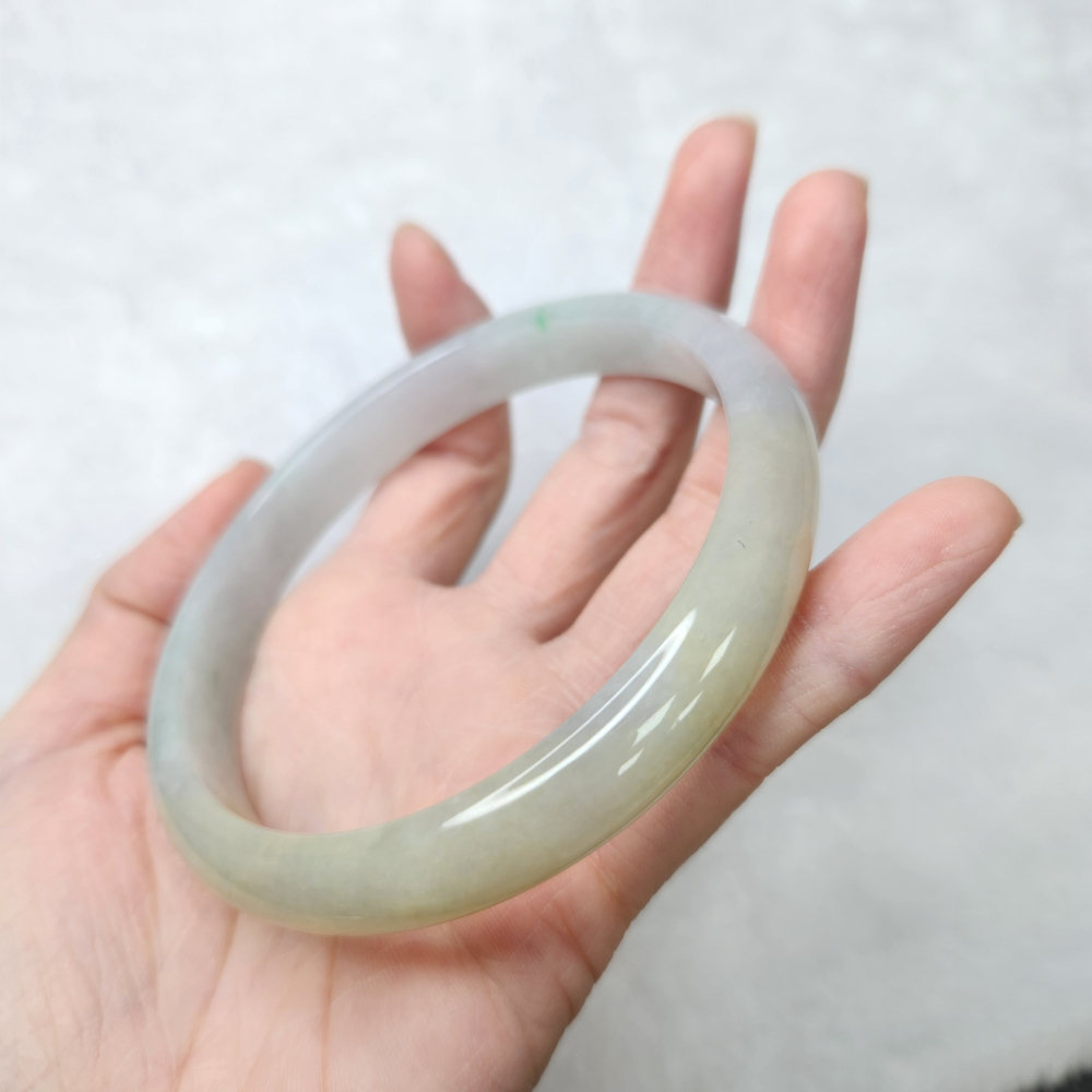 逸品軒～天然緬甸玉A貨-B1667-冰糯雙色大圍玉鐲  寬12mm厚7.3mm內徑73.5mm 不明顯紋無摳-細節圖3