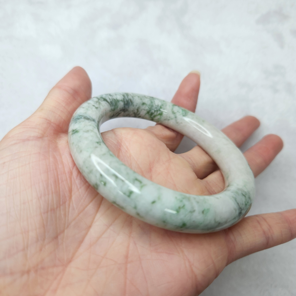 逸品軒～天然緬甸玉A貨-B1679-花青圓骨鐲  寬12.6mm內徑57.5mm約18.5圍  • 無紋無摳-細節圖7