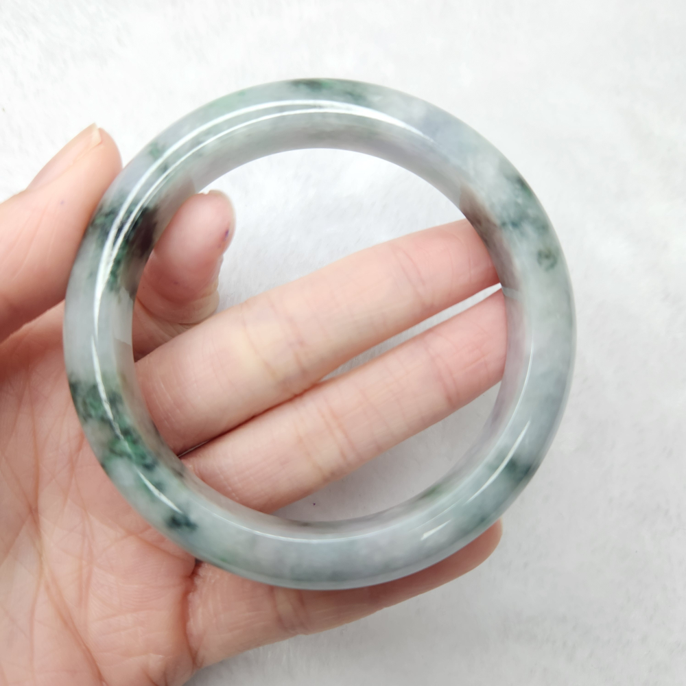 逸品軒～天然緬甸玉A貨-B1675-紫底帶飄花玉鐲  寬11.7mm厚8.4mm內徑57.5mm約18.3圍-細節圖3