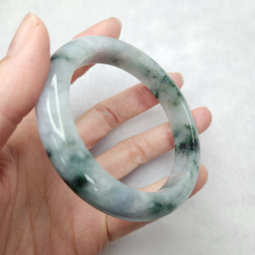 逸品軒～天然緬甸玉A貨-B1675-紫底帶飄花玉鐲  寬11.7mm厚8.4mm內徑57.5mm約18.3圍-細節圖6