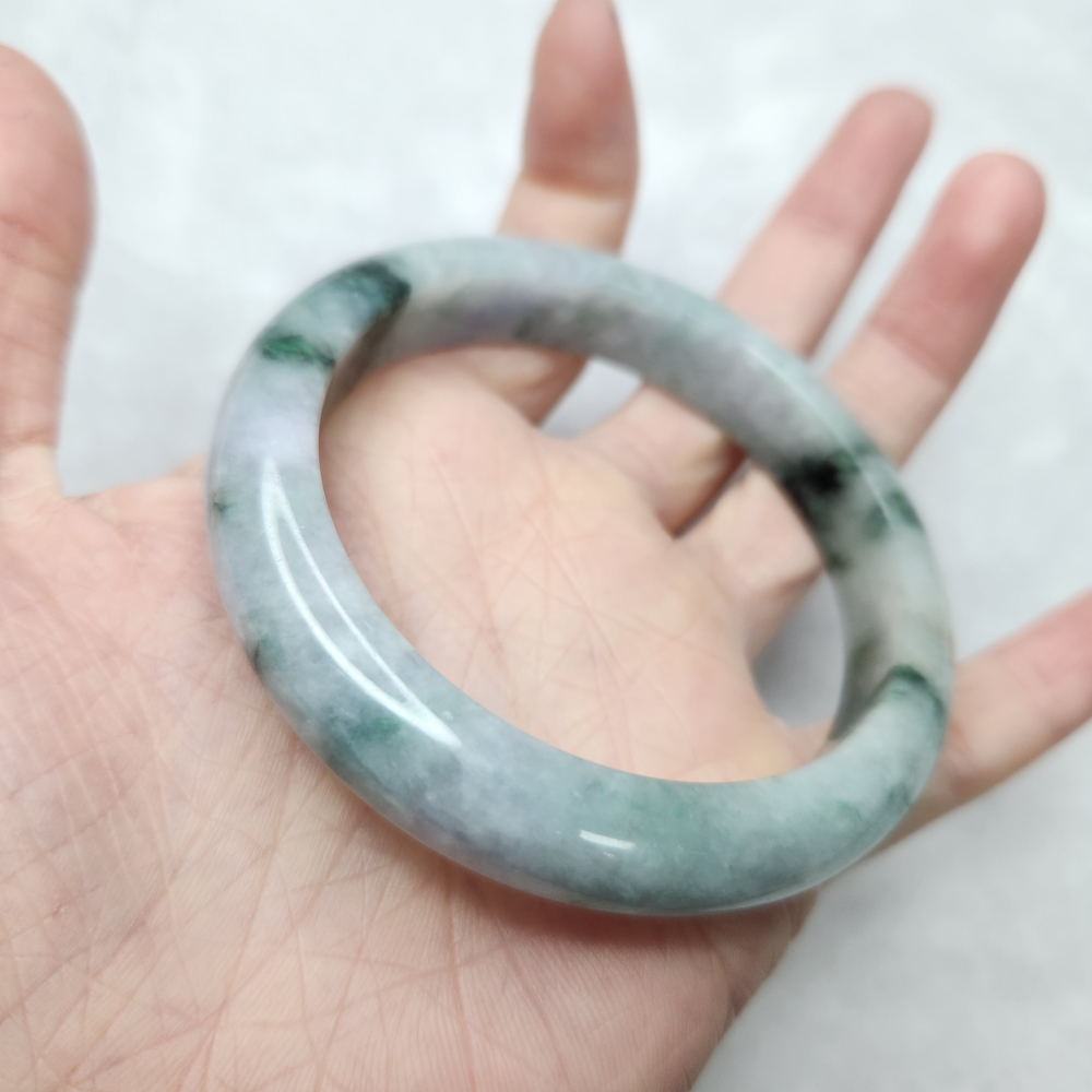 逸品軒～天然緬甸玉A貨-B1675-紫底帶飄花玉鐲  寬11.7mm厚8.4mm內徑57.5mm約18.3圍-細節圖8