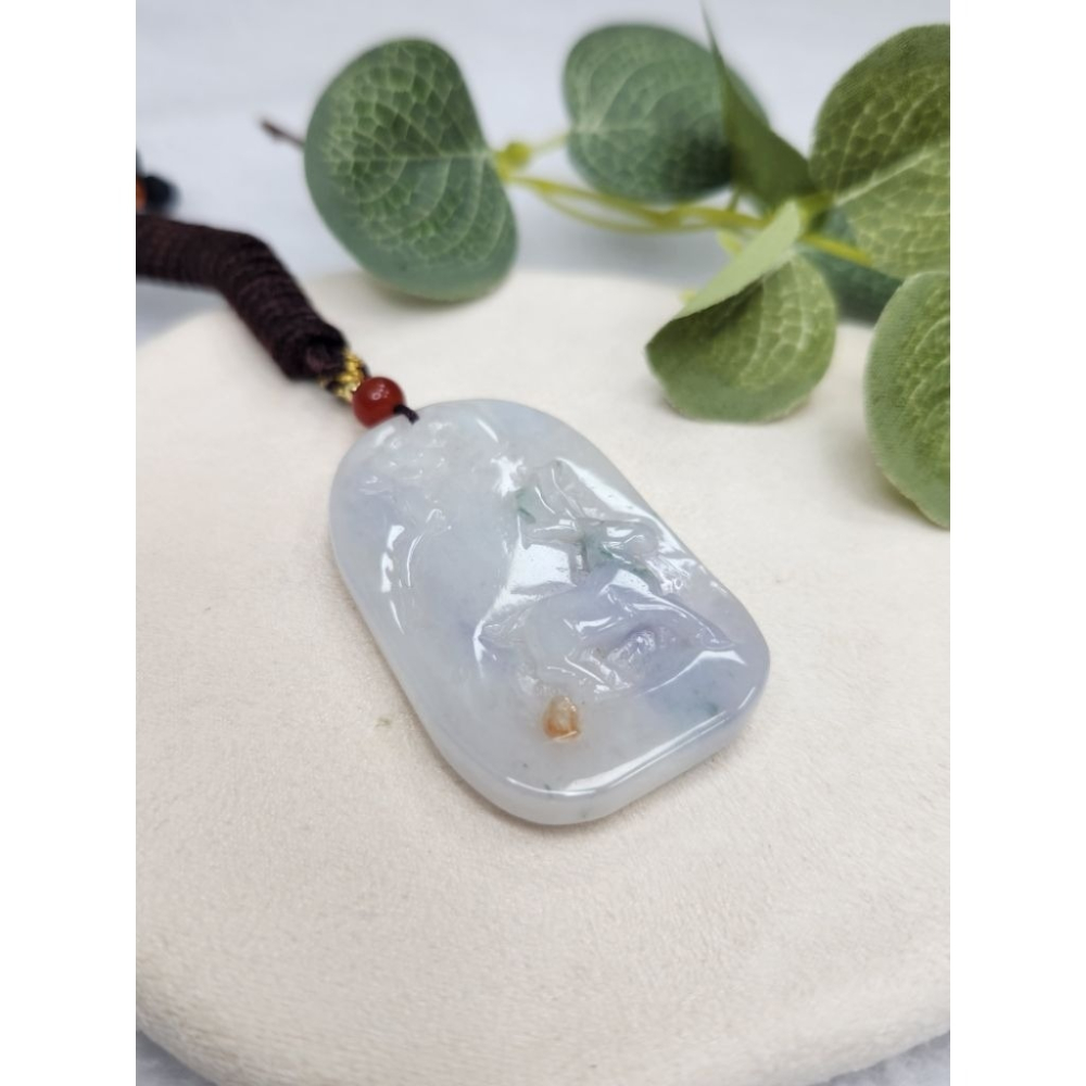 逸品軒～天然翡翠A貨-Z7104-細糯飄紫灑金梅花鹿牌墜子✅️長約49.3mm寬約31.6mm厚約6.3mm-細節圖2