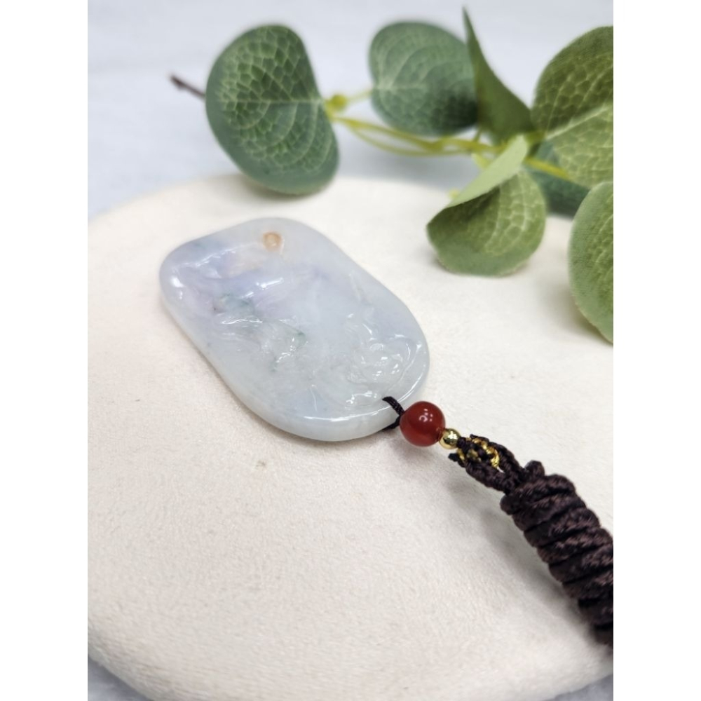 逸品軒～天然翡翠A貨-Z7104-細糯飄紫灑金梅花鹿牌墜子✅️長約49.3mm寬約31.6mm厚約6.3mm-細節圖3