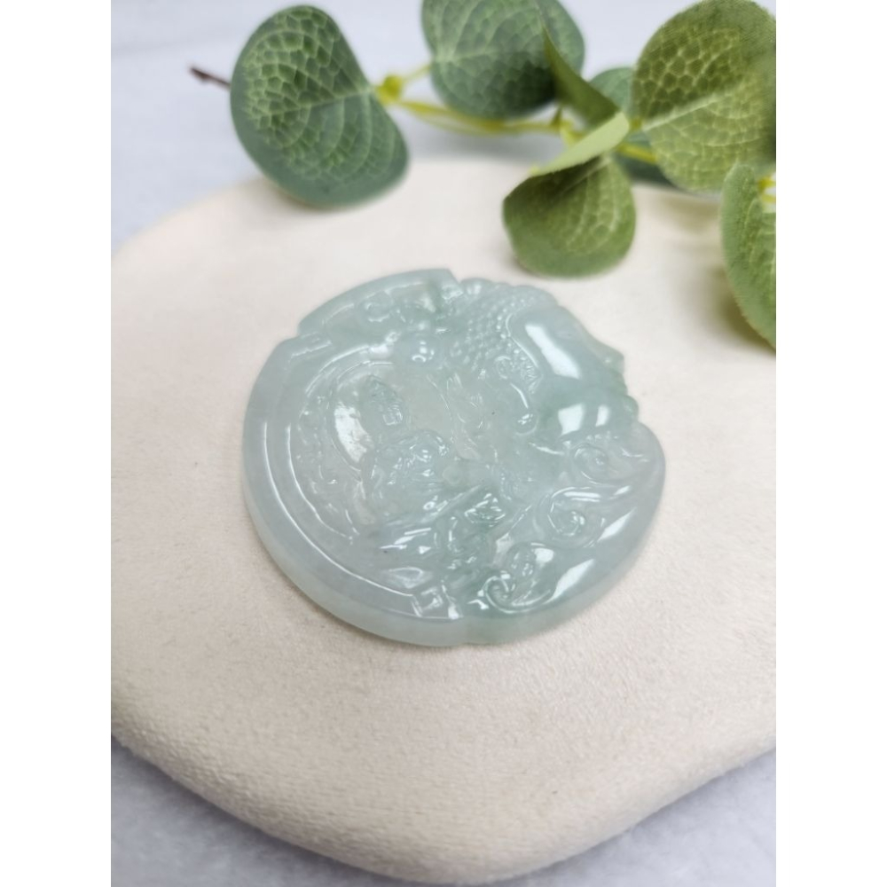 逸品軒～天然緬甸玉A貨-Z7108-冰糯飄花佛魔一念之間牌墜子✅️長約51.6mm寬約51mm厚約5.5mm-細節圖2