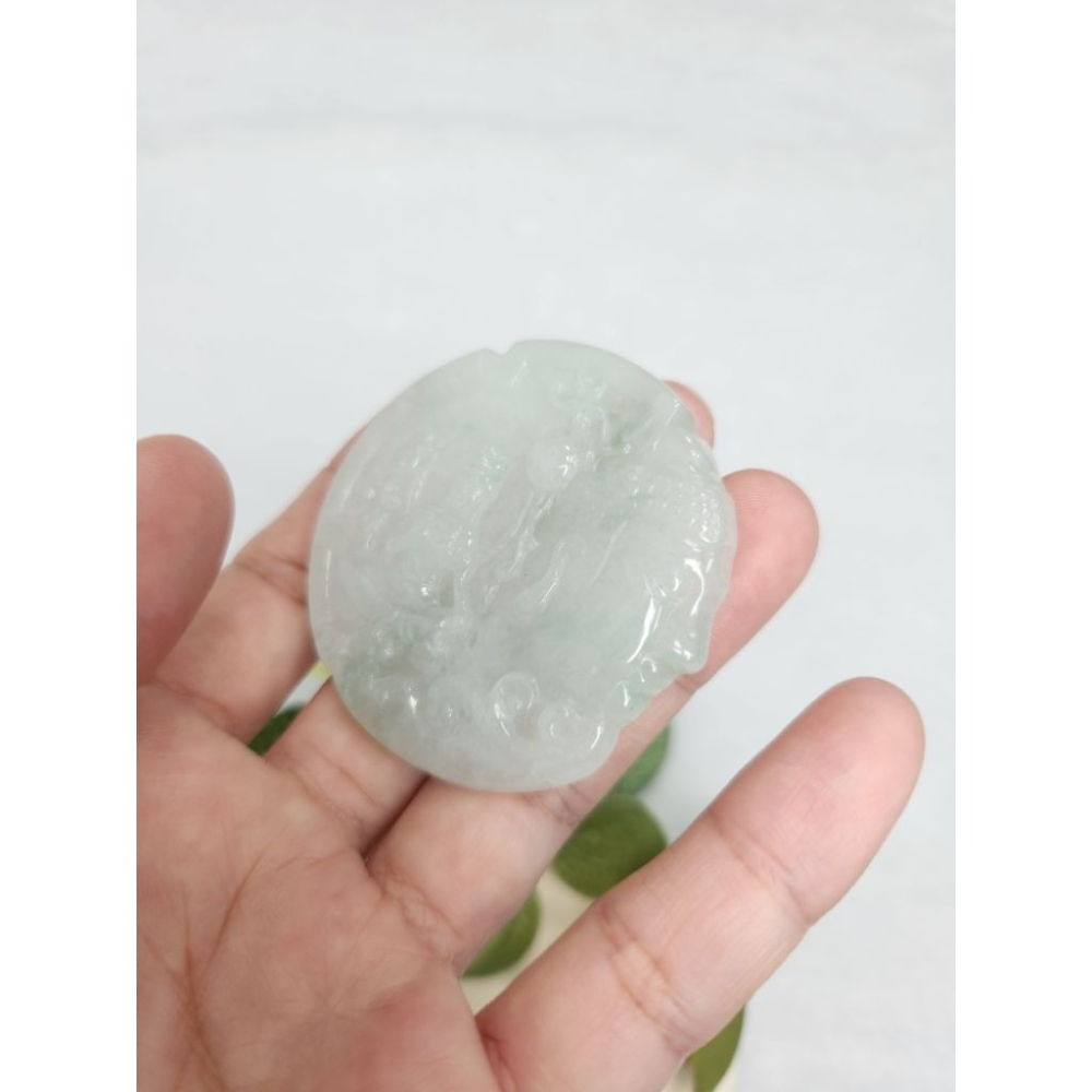 逸品軒～天然緬甸玉A貨-Z7108-冰糯飄花佛魔一念之間牌墜子✅️長約51.6mm寬約51mm厚約5.5mm-細節圖7