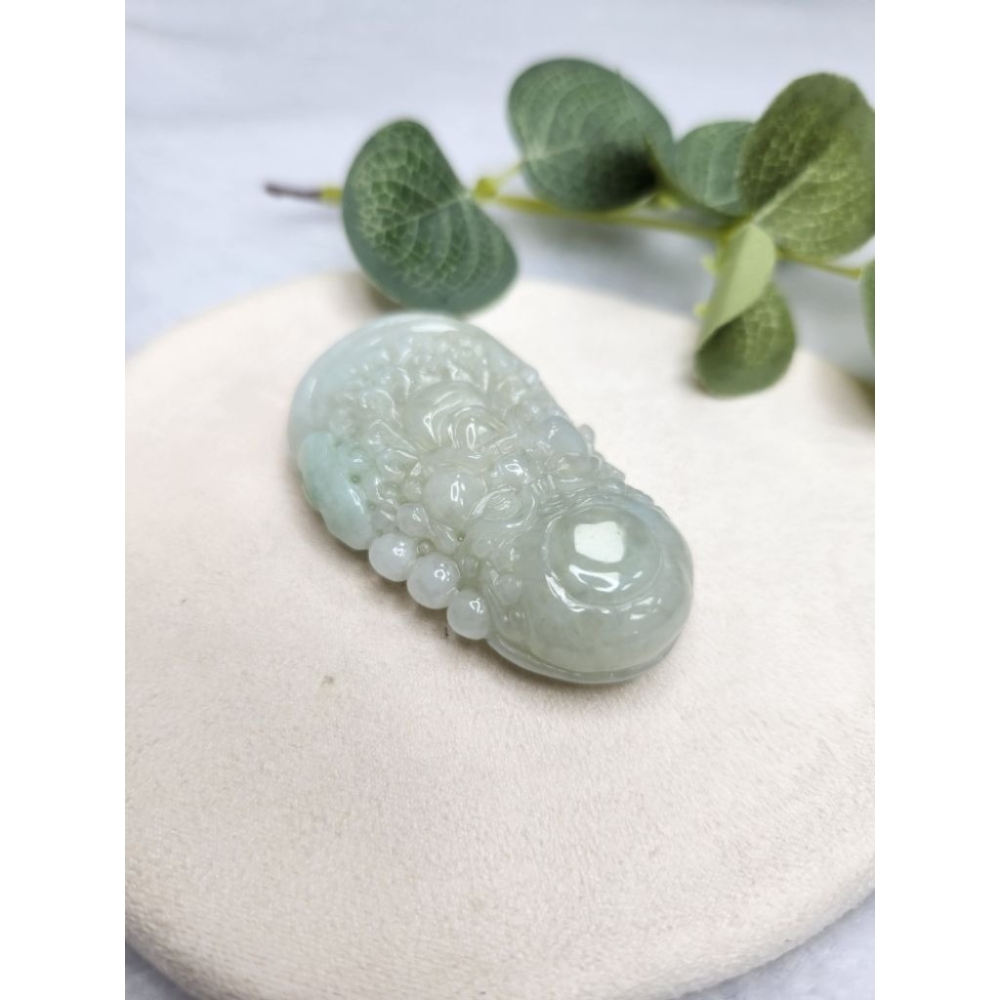 逸品軒～天然緬甸玉A貨-Z7109-細糯達摩墜子✅️長約58.8mm寬約35.6mm厚約12.8mm-細節圖3